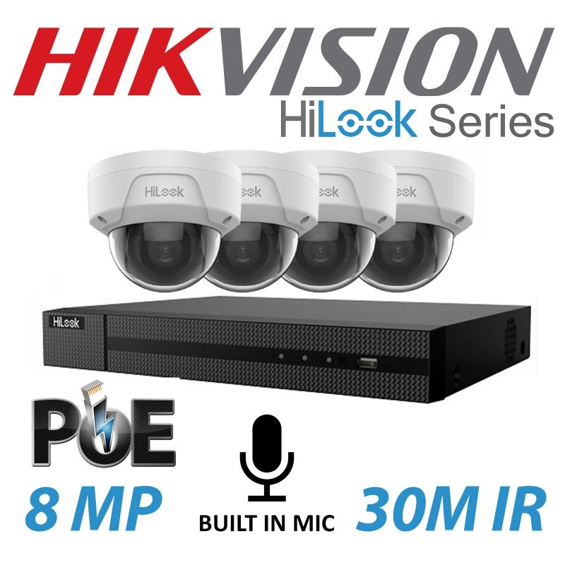 8MP 4CH HIKVISION HILOOK IP POE BUILT IN MIC SYSTEM NVR 4X KIT
