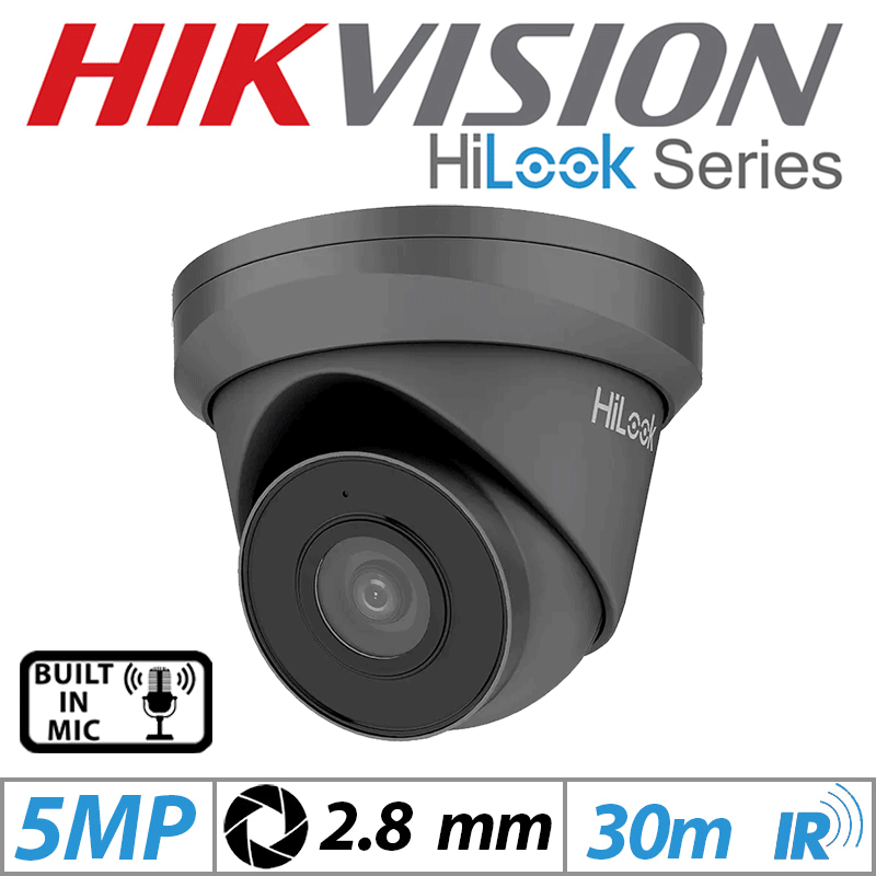 5MP HIKVISION HILOOK DOME IP POE OUTDOOR CAMERA 2.8MM GREY IPC-T250H-MU-2.8MM-GREY