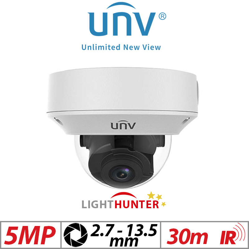 5MP UNIVIEW WDR LIGHTHUNTER VANDAL-RESISTANT NETWORK FIXED DOME CAMERA WITH VARIFOCAL MOTORIZED ZOOM 2.7-13.5MM WHITE IPC3235ER3-DUVZ