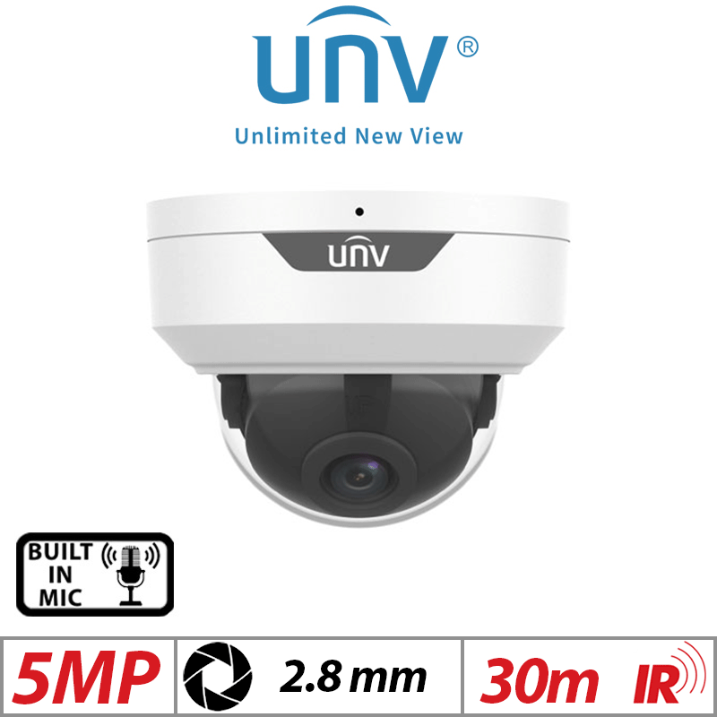 ‌‌5MP UNIVIEW HD VANDAL-RESISTANT NETWORK FIXED DOME CAMERA 2.8mm white UNV-IPC325LE-ADF28K-G