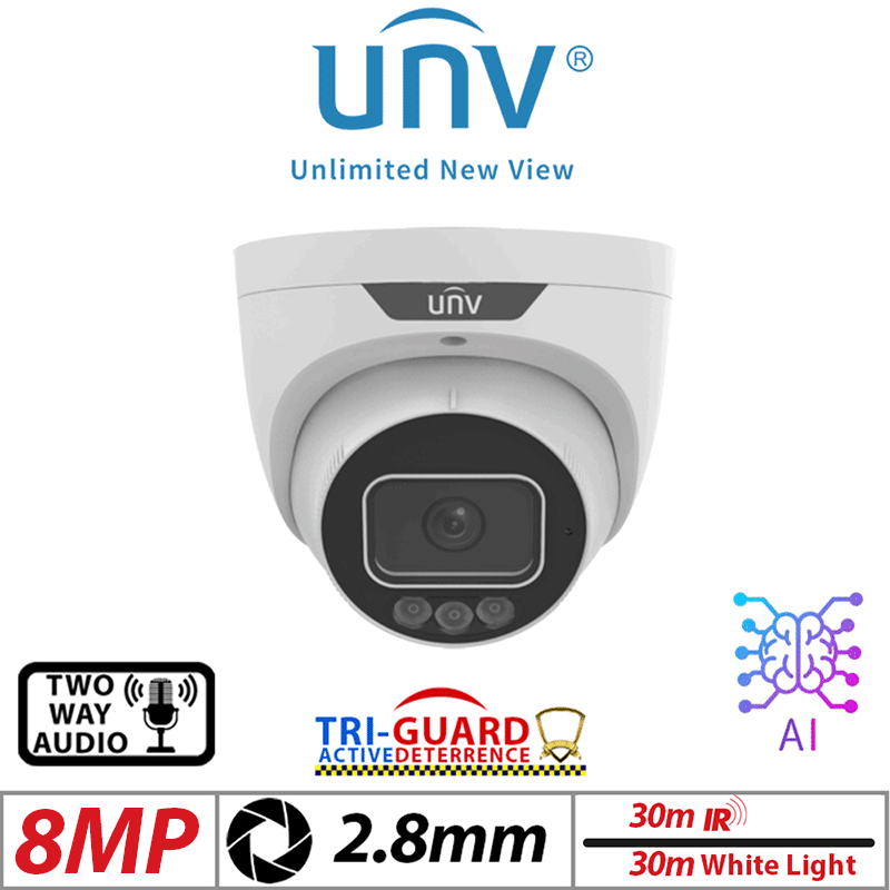 8MP UNIVIEW Tri-Guard 2.0 Series DEEP LEARNING NETWORK CAMERA WHITE 2.8MM IPC3638SS-ADF28KMC-I1