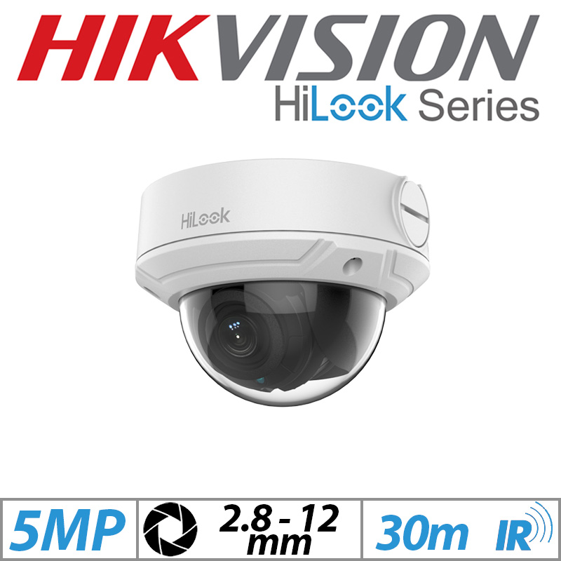 5MP HIKVISION HILOOK VANDAL RESISTANT DOME IP POE CAMERA WITH MOTORIZED VARIFOCAL ZOOM 2.8-12MM WHITE IPC-T650H-Z