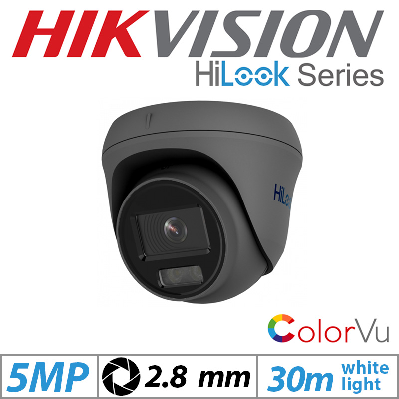 5MP HIKVISION HILOOK DOME IP POE COLORVU OUTDOOR CAMERA 2.8MM GREY IPC-T259H