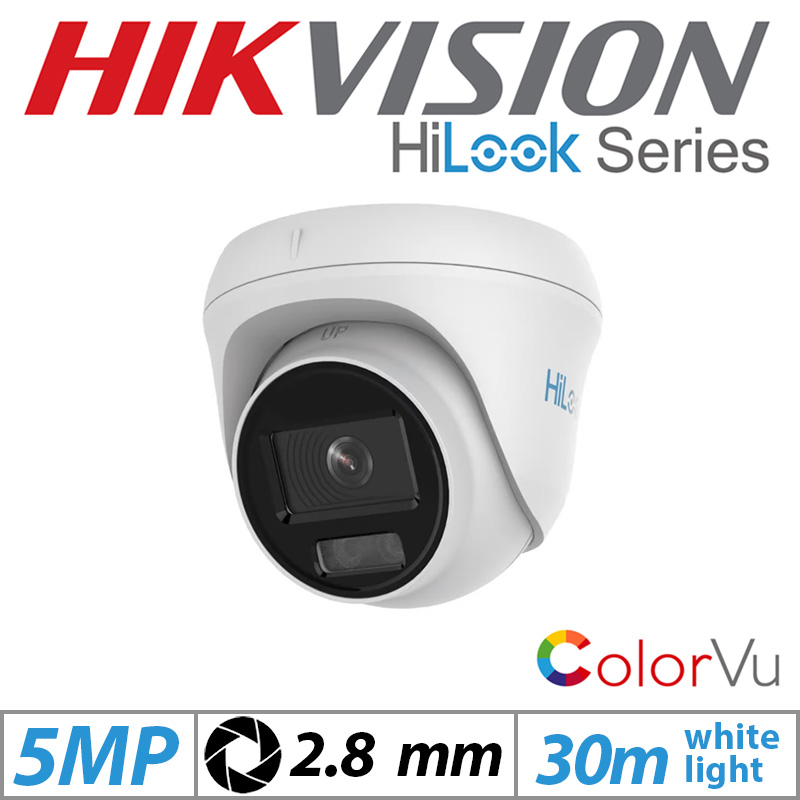 5MP HIKVISION HILOOK DOME IP POE COLORVU OUTDOOR CAMERA 2.8MM WHITE IPC-T259H