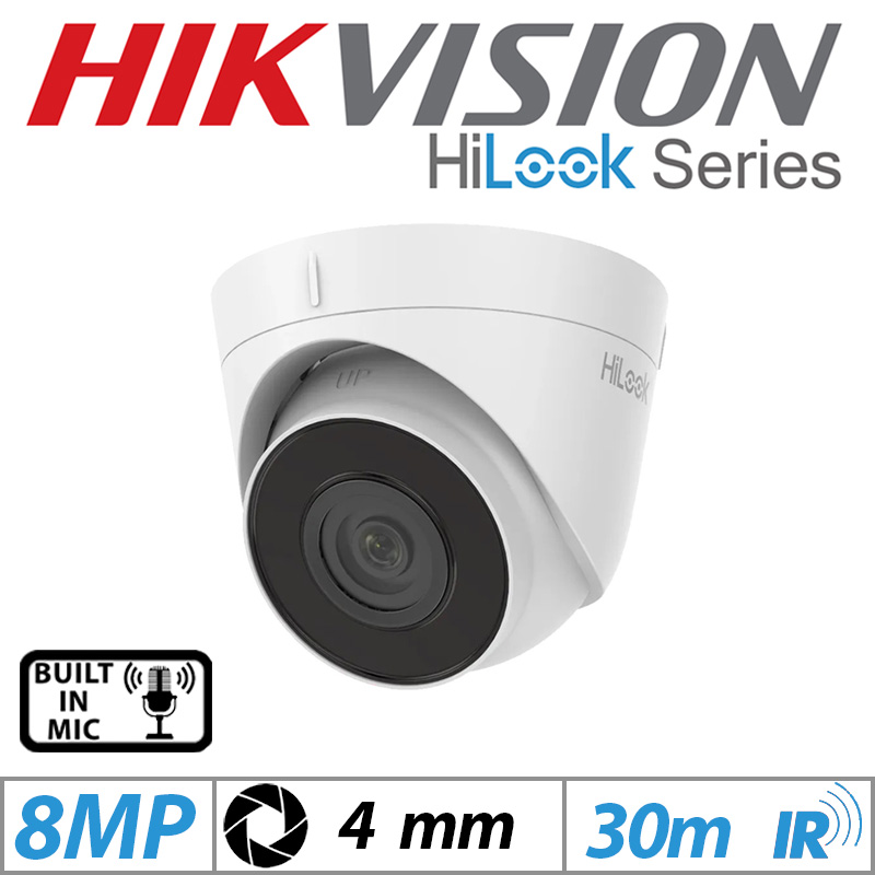 8MP HIKVISION HILOOK DOME IP POE OUTDOOR CAMERA WITH BUILT IN MIC 4MM WHITE G2-IPC-T280H-UF4MM GRADED ITEM