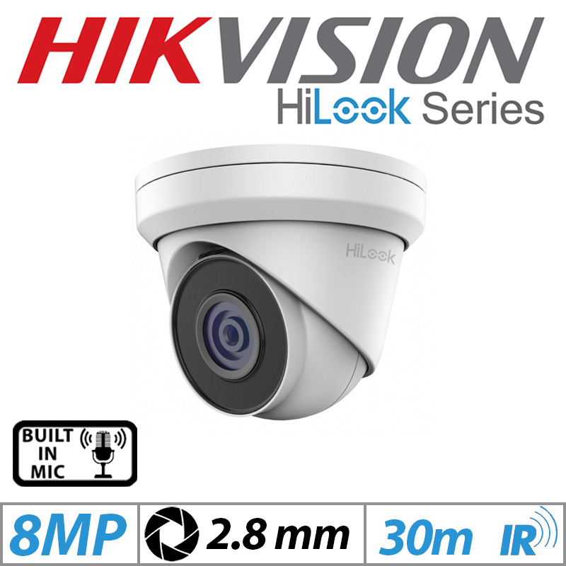 8MP HIKVISION HILOOK IP METAL TURRET CAMERA WITH BUILT IN MIC 2.8MM IPC-T280H-MUF