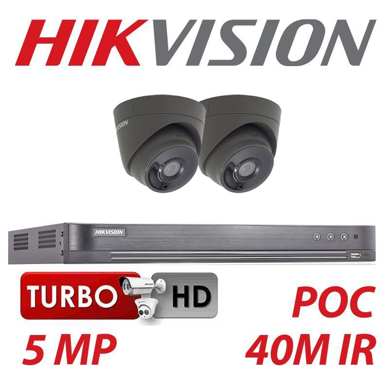 5MP HIKVISION POC SYSTEM 2X CAMERAS WITH BNC CABLE KIT GREY