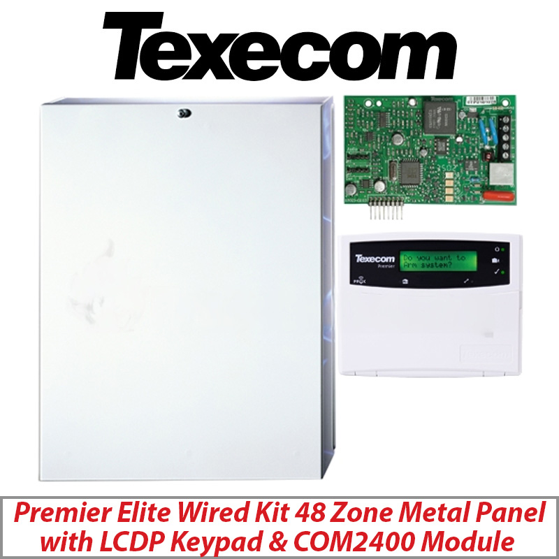 TEXECOM PREMIER ELITE WIRED KIT KIT-0008 48 ZONE METAL PANEL WITH LCDP KEYPAD AND COM2400 MODULE