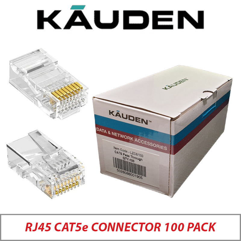 RJ45 CONNECTOR CAT5e 100 PACK 8P-8C COPPER PIN GOLD PLATED PASS THROUGH