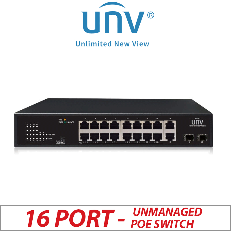 16 PORT POE GIGABIT  1000MBPS UNIVIEW UNMANAGED SWITCH WITH 2 GB UPLINK - NSW2010-18GT2GP-POE-IN