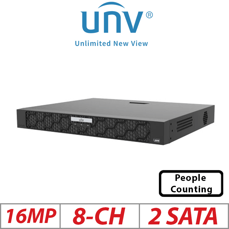 16MP 8-CH UNIVIEW 2-SATA NVR ULTRA 265/H.265/H.264 NVR502-08B-P8