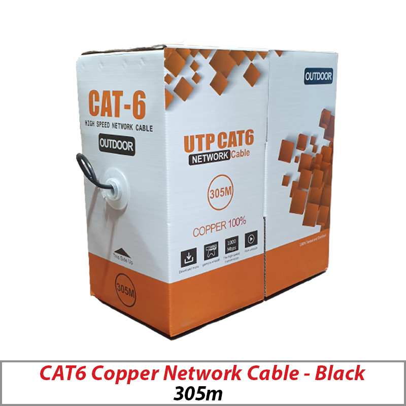 CAT6 OUTDOOR NETWORK SOLID COPPER CABLE 305M BLACK