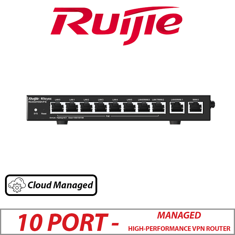10 PORT RUIJIE REYEE HIGH-PERFORMANCE CLOUD MANAGED POE OFFICE ROUTER RG-EG310GH-P-E