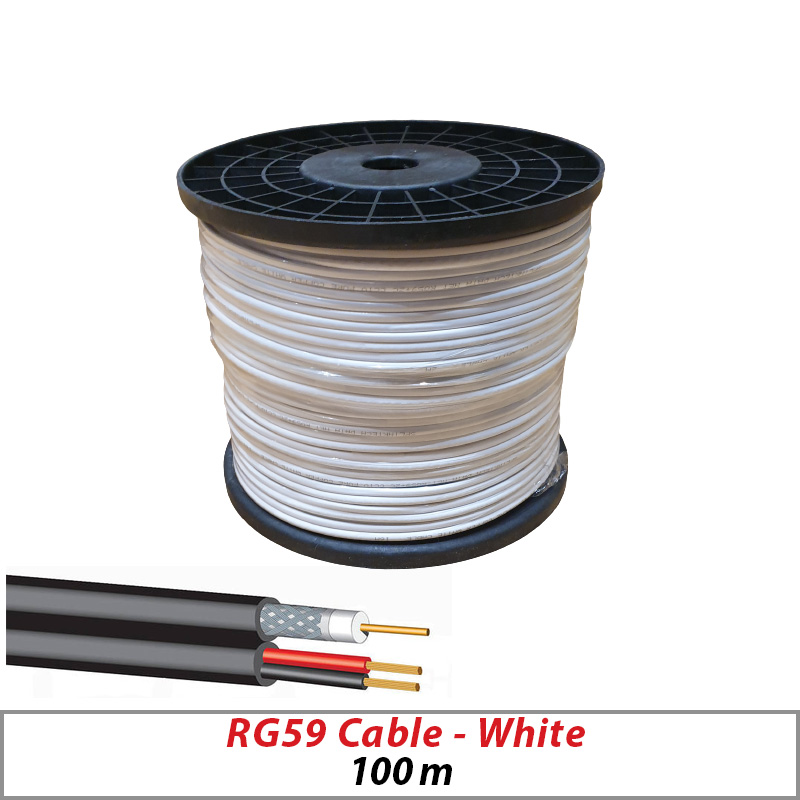 RG59 CCTV  2 WHITE SHOTGUN CABLE VIDEO AND POWER FOR ALL HD 1080P/4MP/5MP/8MP CAMERAS 100M