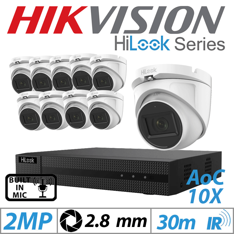 2MP 16CH HIKVISION HILOOK - 10X DOME OUTDOOR AOC CAMERA WITH BUILT IN MIC 2.8MM WHITE THC-T120-MS