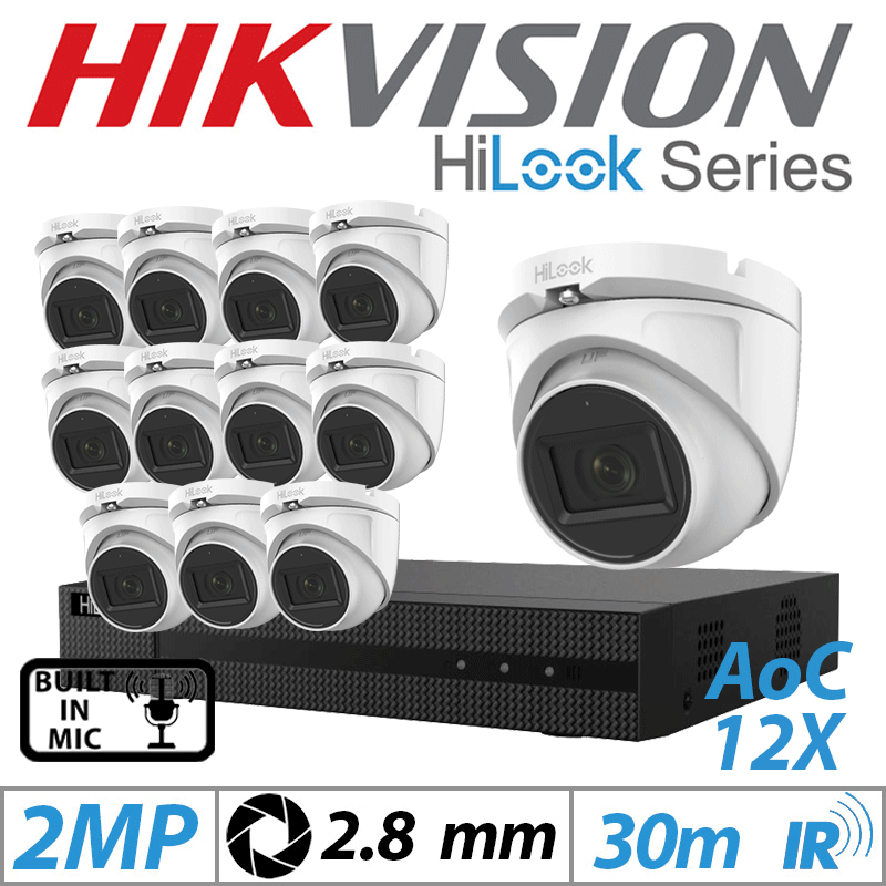 2MP 16CH HIKVISION HILOOK - 12X DOME OUTDOOR AOC CAMERA WITH BUILT IN MIC 2.8MM WHITE THC-T120-MS