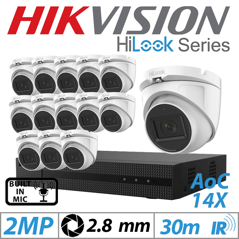 2MP 16CH HIKVISION HILOOK - 14X DOME OUTDOOR AOC CAMERA WITH BUILT IN MIC 2.8MM WHITE THC-T120-MS