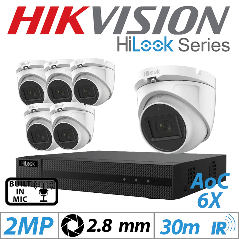 2MP 8CH HIKVISION HILOOK - 6X DOME OUTDOOR AOC CAMERA WITH BUILT IN MIC 2.8MM WHITE THC-T120-MS