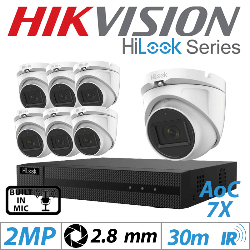 2MP 8CH HIKVISION HILOOK - 7X DOME OUTDOOR AOC CAMERA WITH BUILT IN MIC 2.8MM WHITE THC-T120-MS