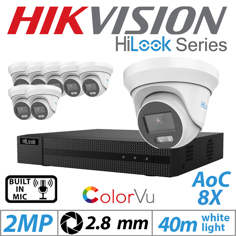 2MP 8CH HIKVISION HILOOK - 8X DOME OUTDOOR COLORVU CAMERA 2.8MM