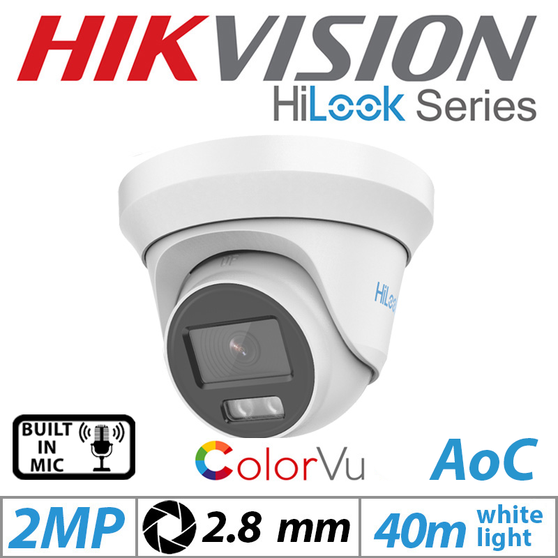 2MP HIKVISION HILOOK DOME OUTDOOR COLORVU CAMERA 2.8MM AOC WHITE THC-T229-MS(2.8MM)