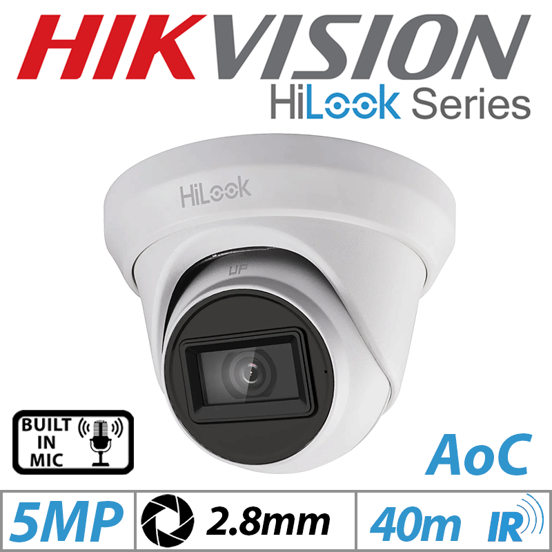 5MP HIKVISION HILOOK DOME OUTDOOR WITH BUILT-IN MIC AOC CAMERA 2.8MM WHITE THC-T250-MS-2.8MM