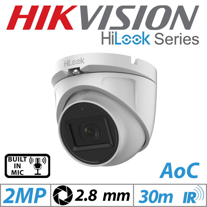 2MP HIKVISION HILOOK DOME OUTDOOR AOC CAMERA WITH BUILT IN MIC 2.8MM WHITE THC-T120-MS
