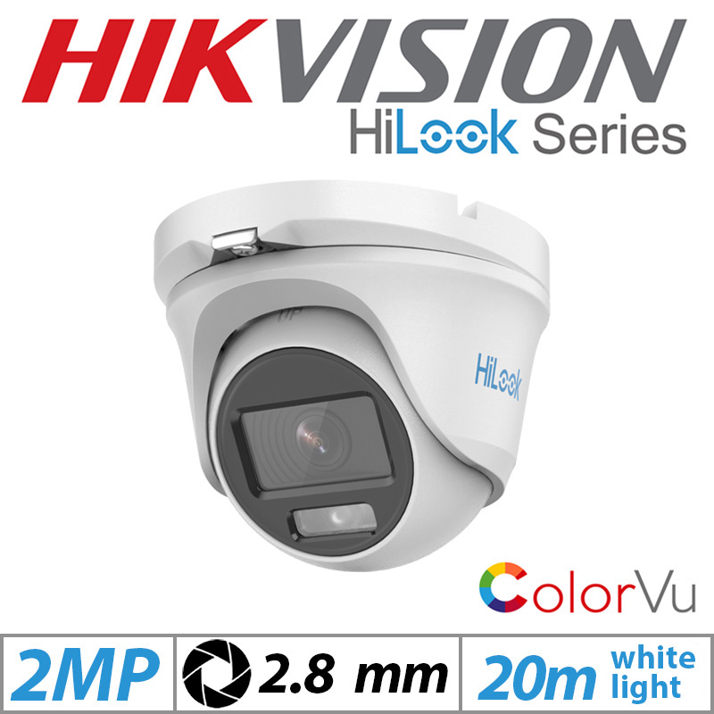 2MP HIKVISION HILOOK DOME OUTDOOR COLORVU CAMERA 2.8MM WHITE GRADED ITEM G2-THC-T129-M2.8MM