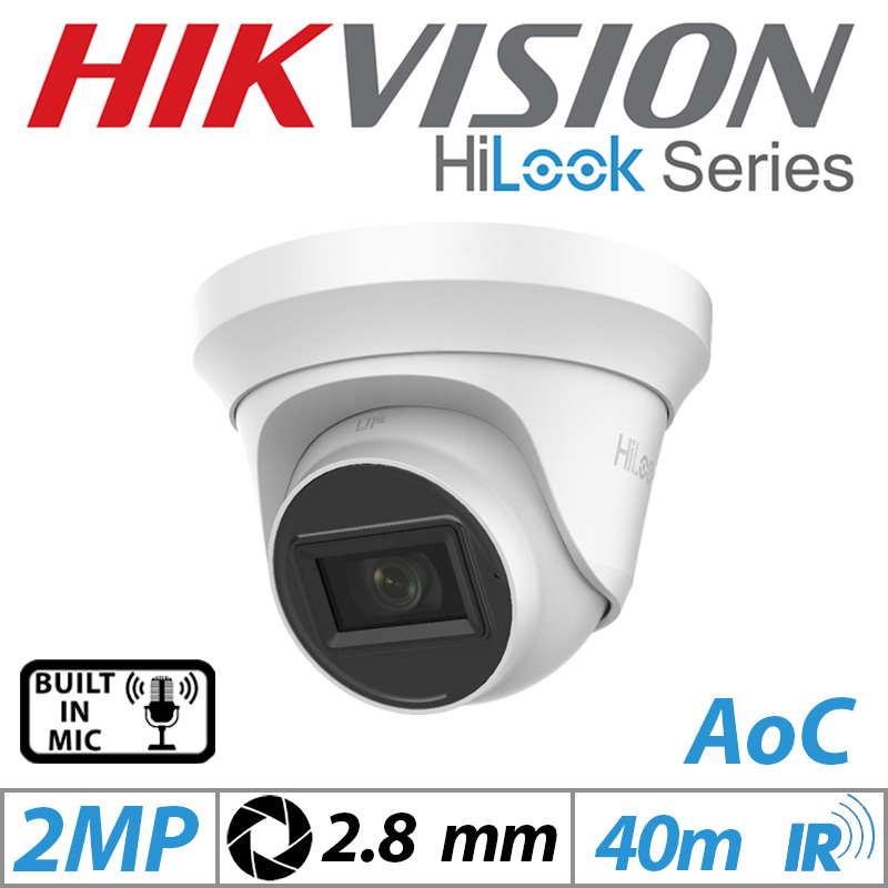 2MP HIKVISION HILOOK DOME OUTDOOR AOC CAMERA WITH BUILT IN MIC 2.8MM WHITE THC-T220-MS