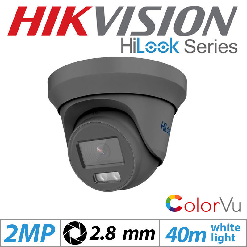2MP HIKVISION HILOOK DOME OUTDOOR COLORVU CAMERA 2.8MM GREY THC-T229-M