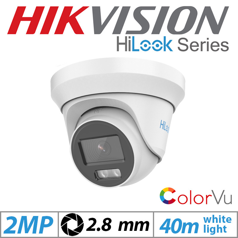 2MP HIKVISION HILOOK DOME OUTDOOR COLORVU CAMERA 2.8MM WHITE THC-T229-M