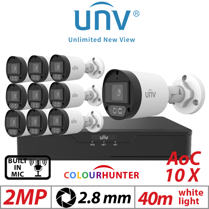 2MP 16CH UNIVIEW - 10X COLORHUNTER - 24/7 COLOR- HD FIXED MINI BULLET ANALOG CAMERA WHITE 2.8MM UAC-B122-AF28M-W