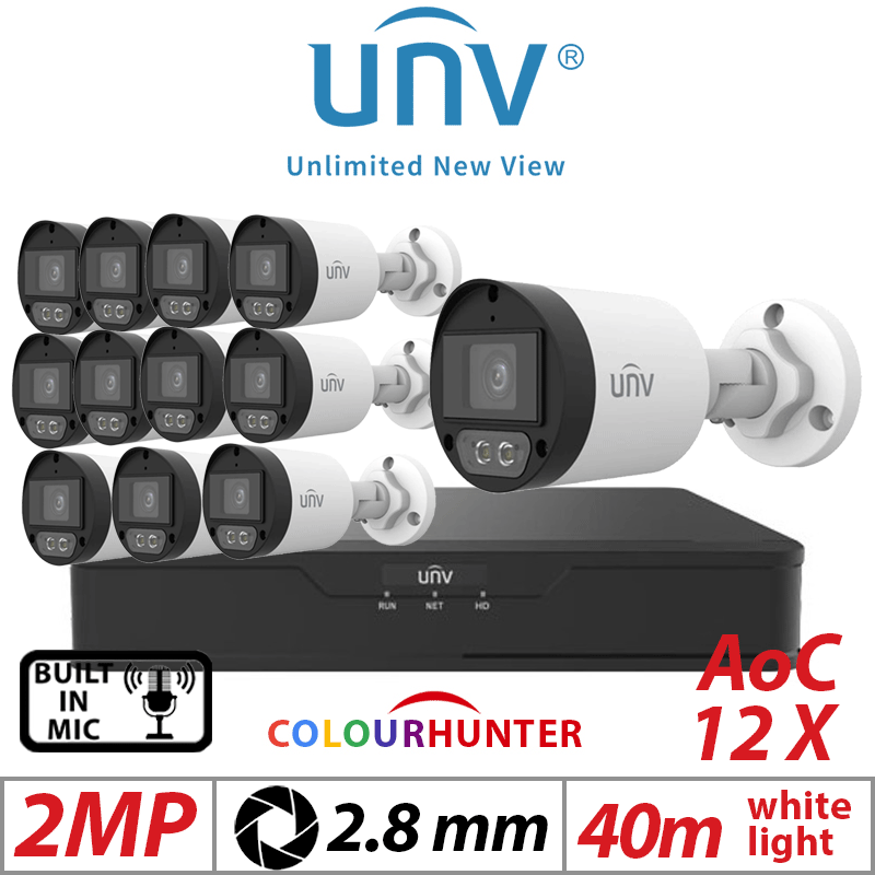 2MP 16CH UNIVIEW - 12X COLORHUNTER - 24/7 COLOR- HD FIXED MINI BULLET ANALOG CAMERA WHITE 2.8MM UAC-B122-AF28M-W