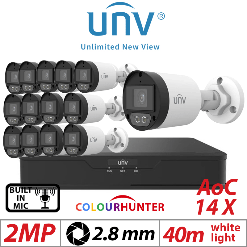 2MP 16CH UNIVIEW - 14X COLORHUNTER - 24/7 COLOR- HD FIXED MINI BULLET ANALOG CAMERA WHITE 2.8MM UAC-B122-AF28M-W