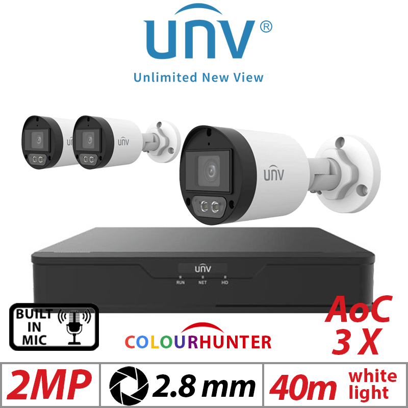 2MP 4CH UNIVIEW - 3X COLORHUNTER - 24/7 COLOR- HD FIXED MINI BULLET ANALOG CAMERA WHITE 2.8MM UAC-B122-AF28M-W