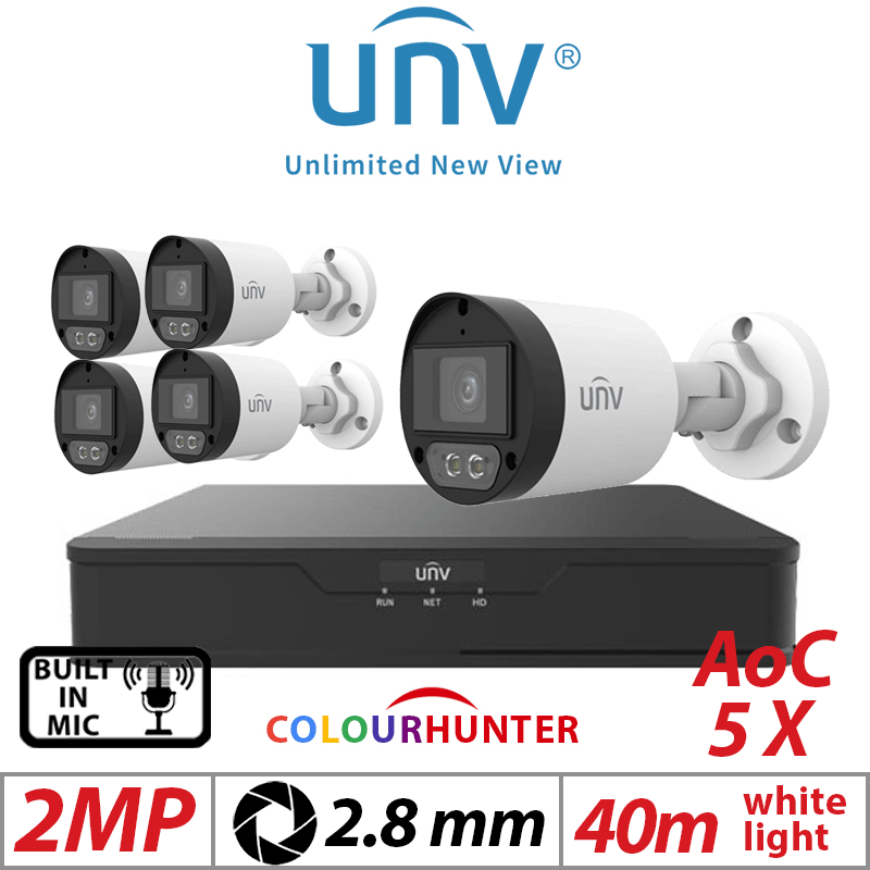 2MP 8CH UNIVIEW - 5X COLORHUNTER - 24/7 COLOR- HD FIXED MINI BULLET ANALOG CAMERA WHITE 2.8MM UAC-B122-AF28M-W