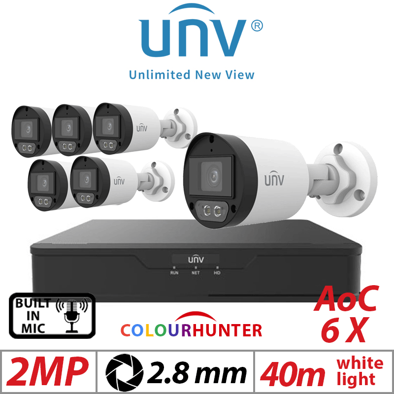2MP 8CH UNIVIEW - 6X COLORHUNTER - 24/7 COLOR- HD FIXED MINI BULLET ANALOG CAMERA WHITE 2.8MM UAC-B122-AF28M-W