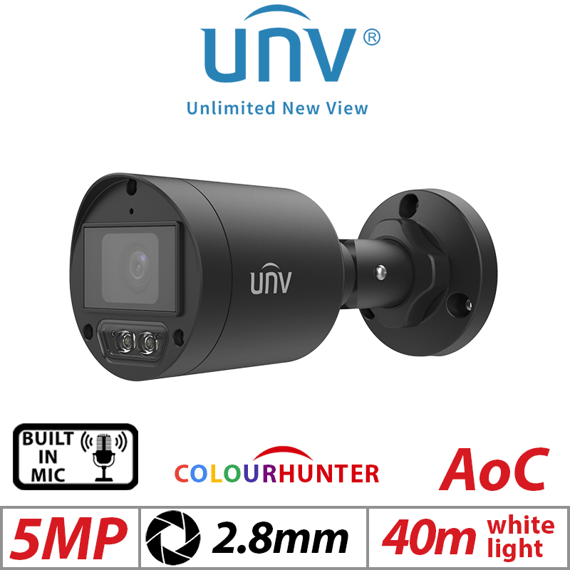 5MP UNIVIEW COLORHUNTER - 24/7 COLOR-  HD FIXED MINI BULLET ANALOG CAMERA WITH BUILT-IN MIC BLACK 2.8MM UAC-B125-AF28M-W-BLACK