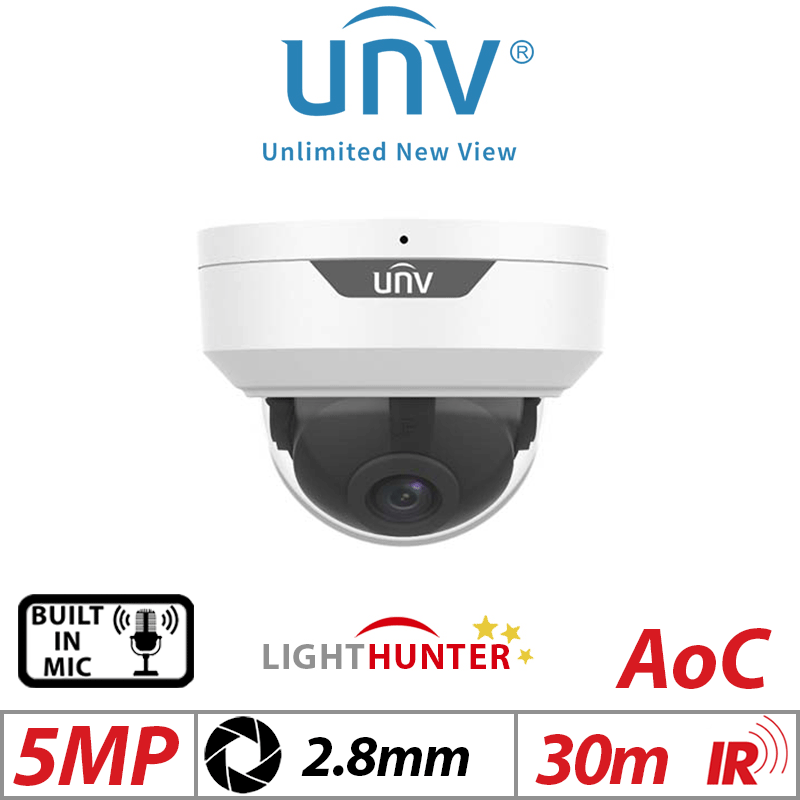 5MP UNIVIEW LIGHTHUNTER HD FIXED DOME ANALOG CAMERA 2.8MM WHITE UAC-D125-AF28M