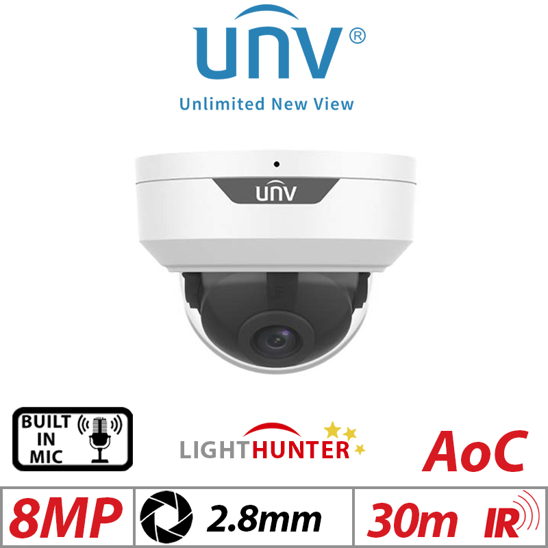 8MP UNIVIEW LIGHTHUNTER FIXED DOME ANALOG CAMERA WITH BUILT-IN MIC 2.8MM WHITE UAC-D128-ADF28MS
