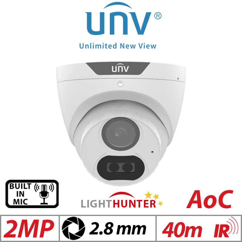2MP UNIVIEW LIGHTHUNTER - BUILT-IN MIC - HD FIXED TURRET ANALOG CAMERA WHITE 2.8MM UAC-T122-AF28LM