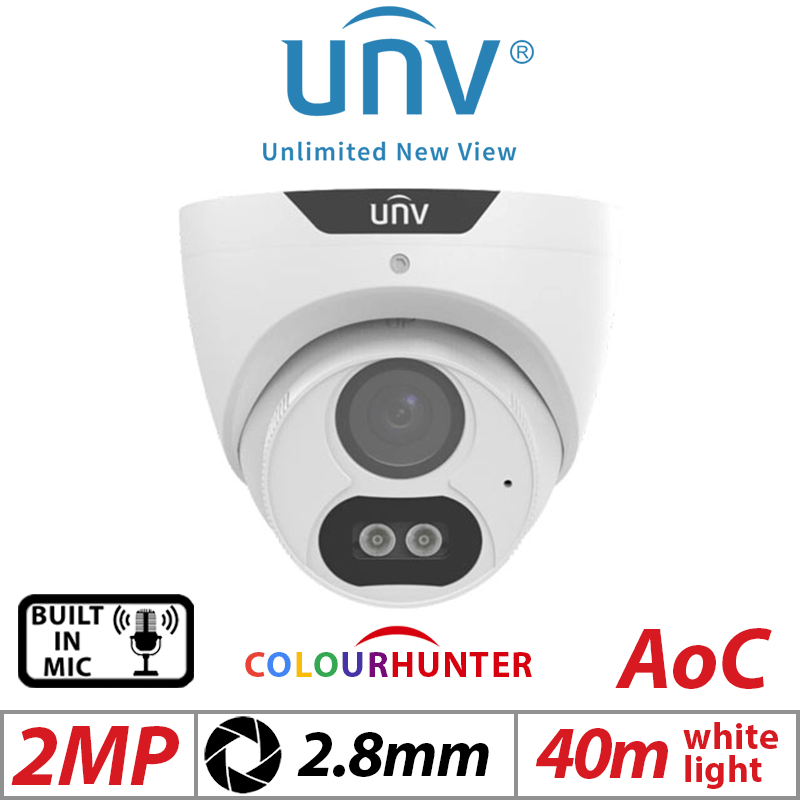 2MP UNIVIEW COLORHUNTER - 24/7 COLOR IMAGES - BUILT-IN MIC - HD FIXED TURRET ANALOG CAMERA WHITE 2.8MM UAC-T122-AF28M-W