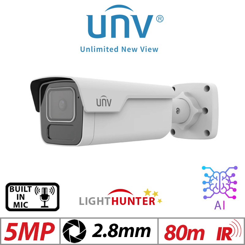 5MP UNIVIEW HD INTELLIGENT LIGHTHUNTER IR FIXED BULLET NETWORK CAMERA WITH BUILT IN MIC 2.8MM UNV-IPC2B15SS-ADF28K-I1