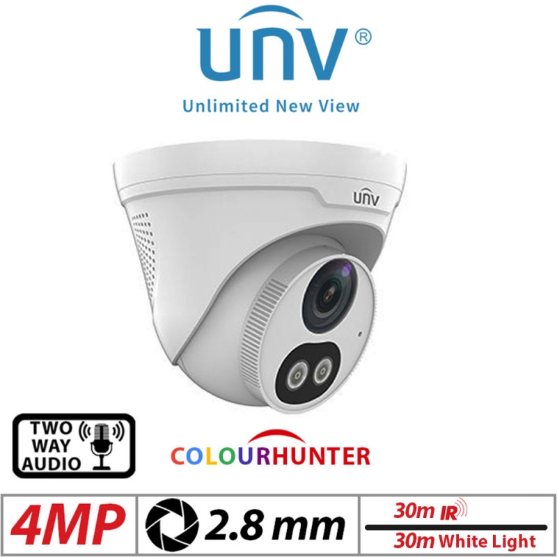 ‌‌4MP UNIVIEW COLORHUNTER - 24/7 COLOUR - HD TURRET NETWORK CAMERA WITH 2 WAY AUDIO 2.8MM IR AND WARM LIGHT ILLUMINATION IPC3614LE-ADF28KC-WL