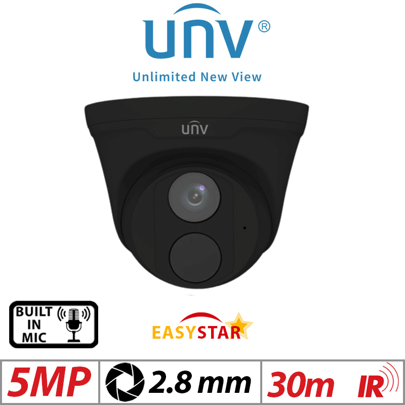 ‌5MP UNIVIEW HD EASYSTAR TURRET NETWORK CAMERA WITH BUILT IN MIC 2.8MM UNV-IPC3615LE-ADF28K-G-BLACK