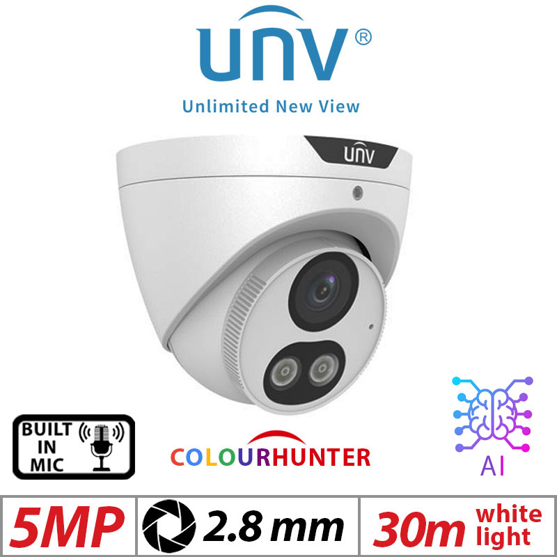 ‌‌‌‌‌‌5MP UNIVIEW COLORHUNTER - 24/7 COLOUR - HD TURRET NETWORK CAMERA WITH BUILT IN MIC AND WITH DEEP LEARNING ARTIFICIAL INTELLIGENCE  2.8MM IPC3615SE-ADF28KM-WL-I0