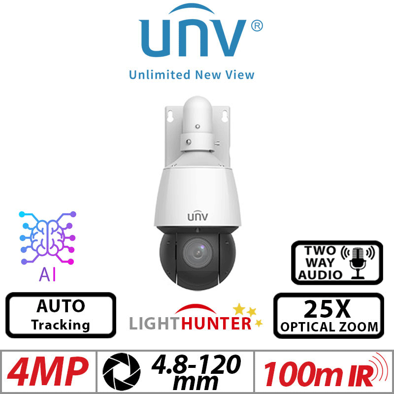 ‌4MP UNIVIEW LIGHTHUNTER 25X OPTICAL ZOOM NETWORK PTZ CAMERA WITH DEEP LEARNING ARTIFICIAL INTELLIGENCE WHITE 4.8-120MM UNV-IPC6424SR-X25-VF-B