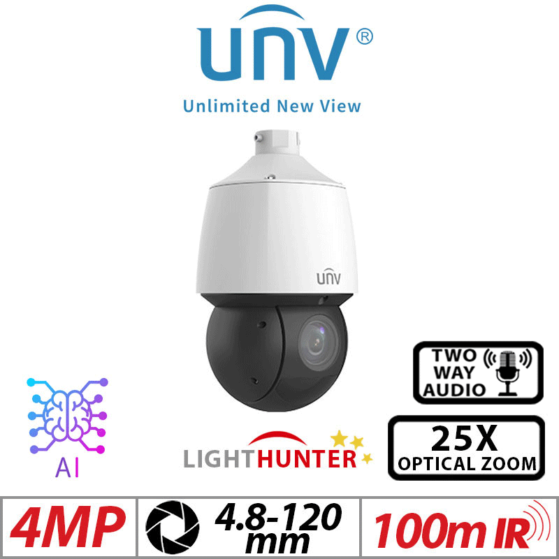 ‌4MP UNIVIEW LIGHTHUNTER 25X OPTICAL ZOOM NETWORK PTZ CAMERA WITH DEEP LEARNING ARTIFICIAL INTELLIGENCE  4.8-120MM IPC6424SR-X25-VF