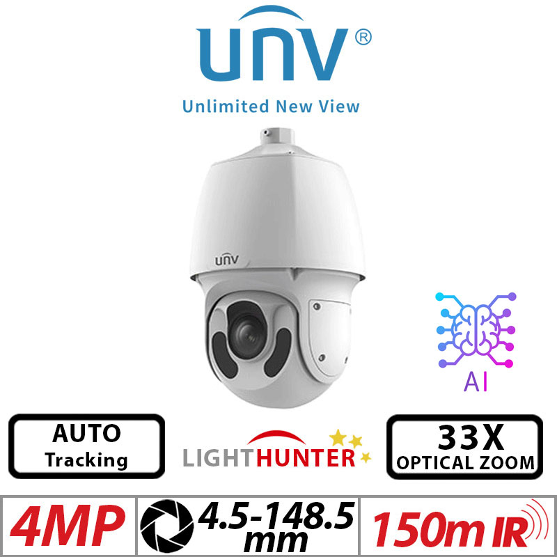 ‌‌4MP UNIVIEW LIGHTHUNTER 33X OPTICAL ZOOM AUTO TRACKING NETWORK PTZ CAMERA WITH DEEP LEARNING ARTIFICIAL INTELLIGENCE 4.5-148.5MM IPC6624SR-X33-VF
