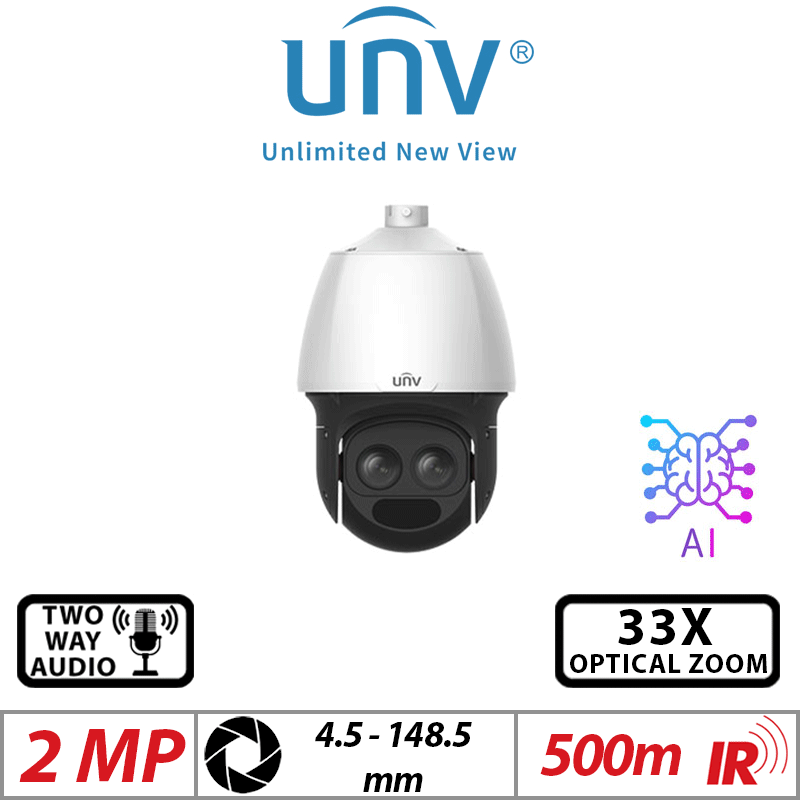 2MP UNIVIEW LIGHT HUNTER 33X OPTICAL ZOOM AUTO TRACKING NETWORK PTZ CAMERA WITH DEEP LEARNING ARTIFICIAL INTELLIGENCE 4.5-148.5MM MOTORIZED WHITE UNV-IPC6652EL-X33-VF
